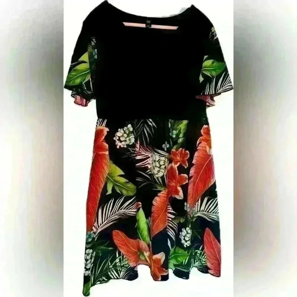 5 for $25| SHEIN curve summer dress short flutter sleeve tropical print size 1XL - Picture 1 of 3